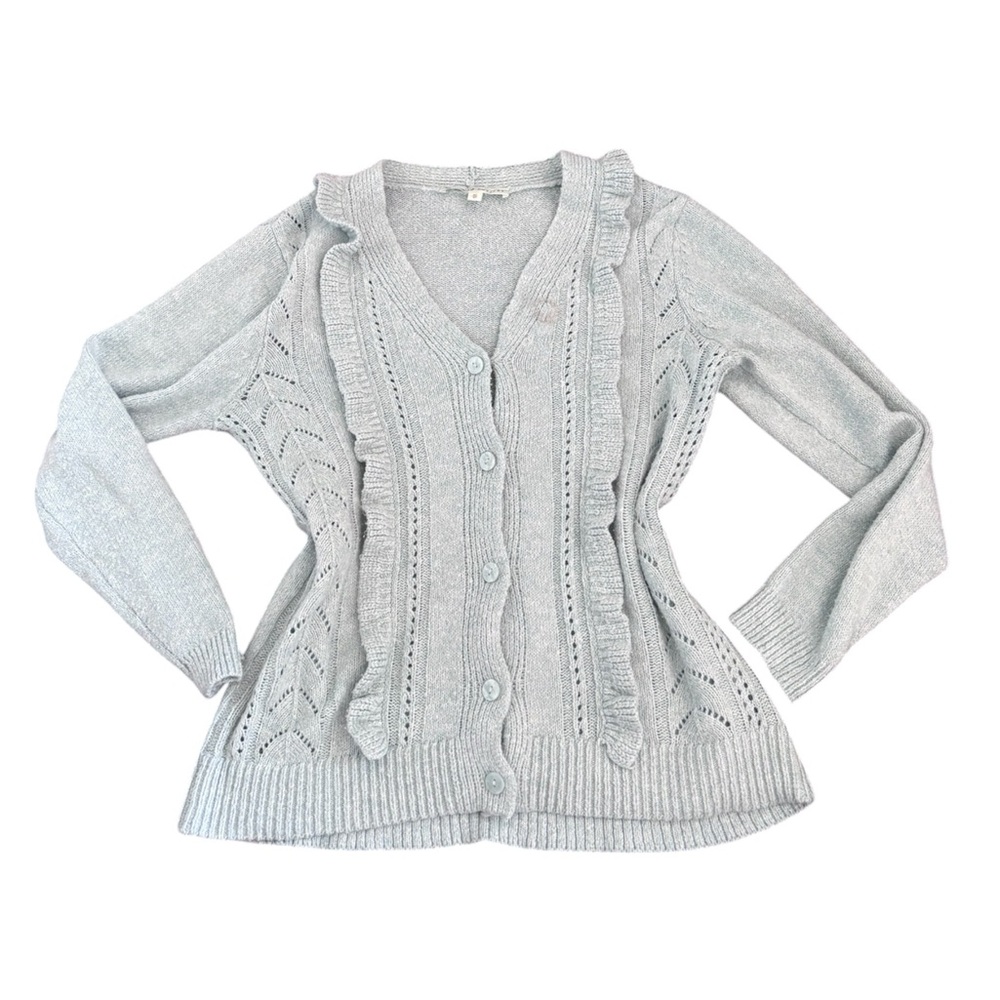mint green ruffle cardigan